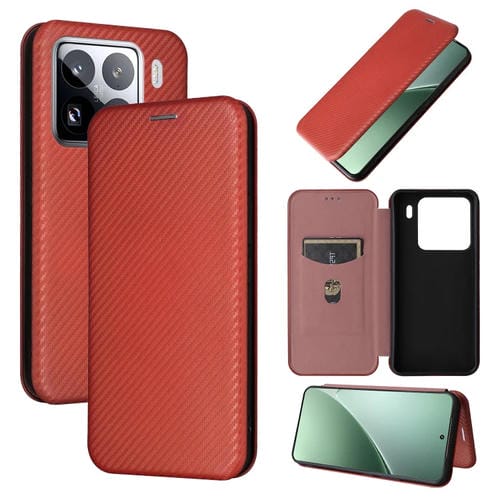 Funda De Cuero Con Tapa Y Textura De Fibra De Carbono Para Xiaomi 15 Pro (Marrón)