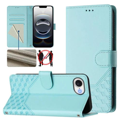 Funda de Cuero Rfid con Relieve en Panal para iPhone 16E (Verde Menta)