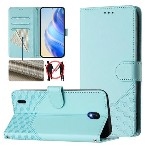 Funda de Cuero Rfid con Relieve en Panal para Nokia C01 Plus/C1 2.ª Edición (Verde Menta)