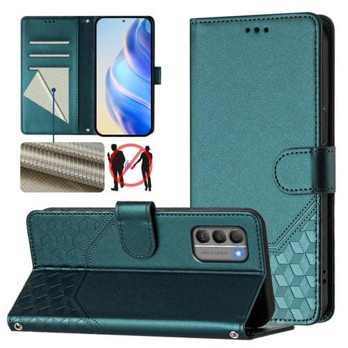 Funda de Cuero Rfid con Relieve en Panal para Nokia G400 (Verde Pavo Real)