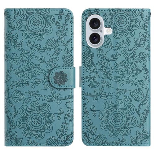 Funda de piel con estampado floral en relieve para iPhone 17 (verde oscuro)