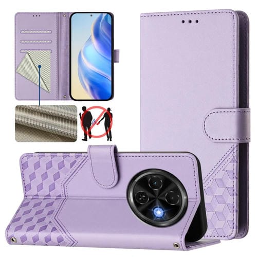 Funda de Cuero Rfid con Relieve en Panal para Tecno Spark 30C (Morado Claro)