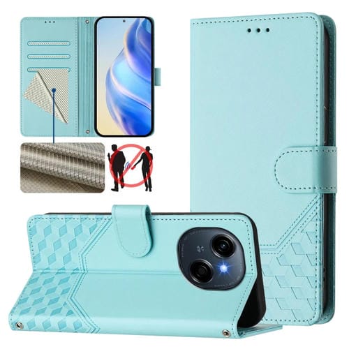 Funda de Cuero Rfid con Relieve en Panal para Tecno Spark Go 1/Spark Go 2025 (Verde Menta)