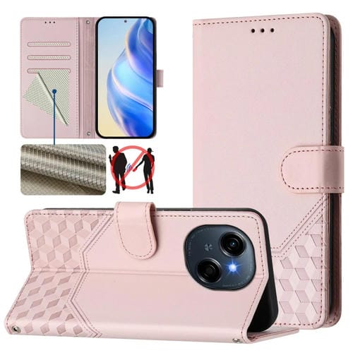Funda de Cuero Rfid con Relieve en Panal para Tecno Spark Go 1/Spark Go 2025 (Rosa)
