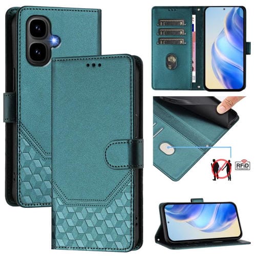 Funda de cuero RFID con relieve de panal para Tecno Pop 10 / Infinix Smart 10 4G (verde pavo real)