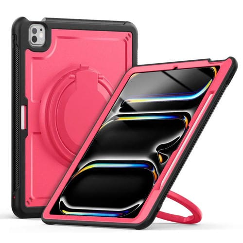 Funda híbrida Tipo Panal con Asa y Correa para iPad Pro 13 (2024) (Rosa y Rojo)
