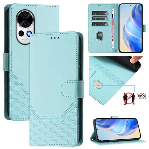 Funda de Cuero Rfid con Relieve en Panal para Huawei Nova 13/Nova 12 (Verde Menta)