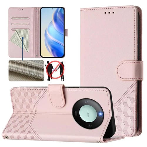 Funda de Cuero Rfid con Relieve en Panal para Honor X9C 5G (Rosa)