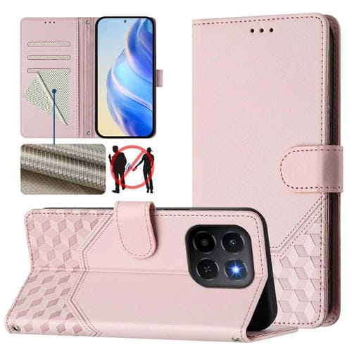 Funda de cuero con relieve de panal RFID para Honor X6c 4G (rosa)