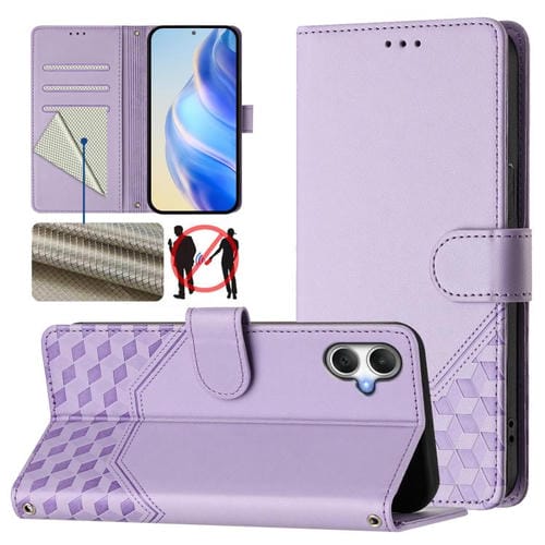 Funda de cuero RFID con relieve de panal para Samsung Galaxy A07 4G (morado claro)
