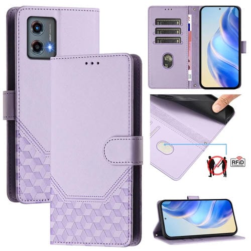 Funda de Cuero Rfid con Relieve en Panal para Motorola Moto G 5G 2023 (Morado Claro)