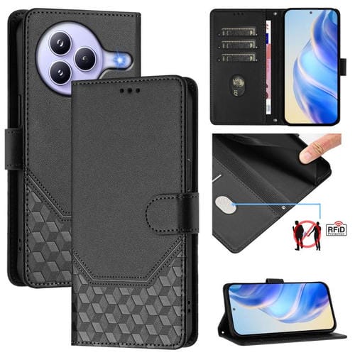 Funda de cuero con relieve de panal RFID para Xiaomi Civi 5 Pro 5G (negra)