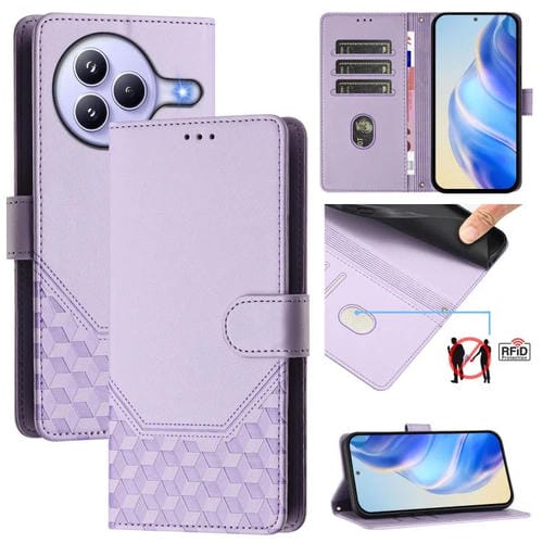 Funda de cuero RFID con relieve de panal para Xiaomi Civi 5 Pro 5G (morado claro)