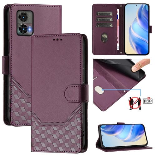 Funda de Cuero Rfid con Relieve en Panal para Motorola Edge 30 Neo (Violeta)