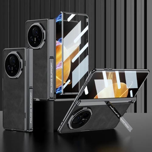 Funda de Cuero para Honor Magic Vs3 Gkk a Prueba de Golpes con Bisagras Magnéticas (Negro Mate)