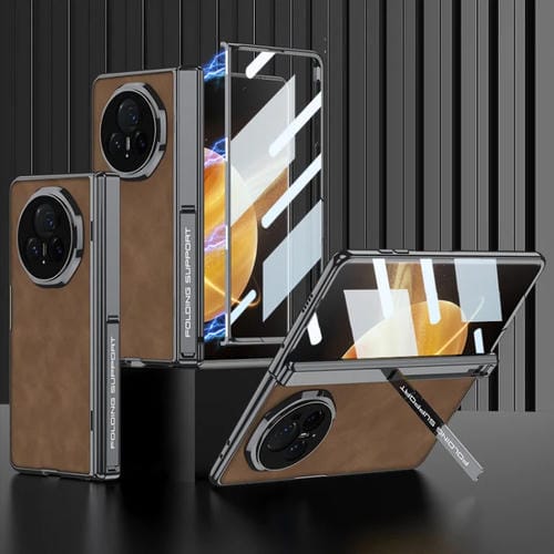 Funda de Cuero para Honor Magic Vs3 Gkk a Prueba de Golpes con Bisagras Magnéticas (Marrón Mate)