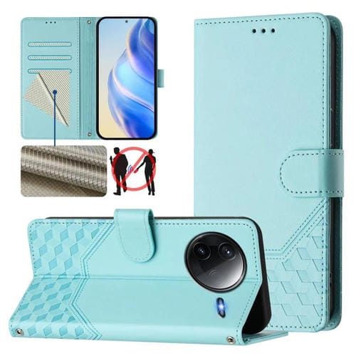 Funda de Cuero Rfid con Relieve de Panal para Redmi K80 5G/K80 Pro 5G (Verde Menta)