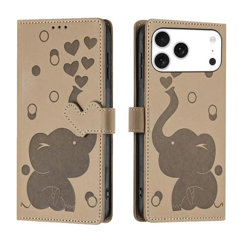 Funda de piel con relieve de elefante para iPhone 17 Pro Max (caqui)