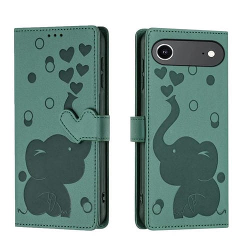 Funda de piel con relieve de elefante para iPhone 17 Air (verde)