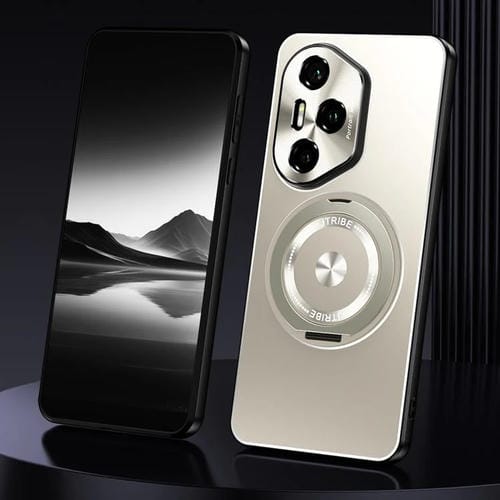 Funda de Teléfono Metal Esmerilado con Soporte Giratorio para Honor 300 Pro (Titanio)