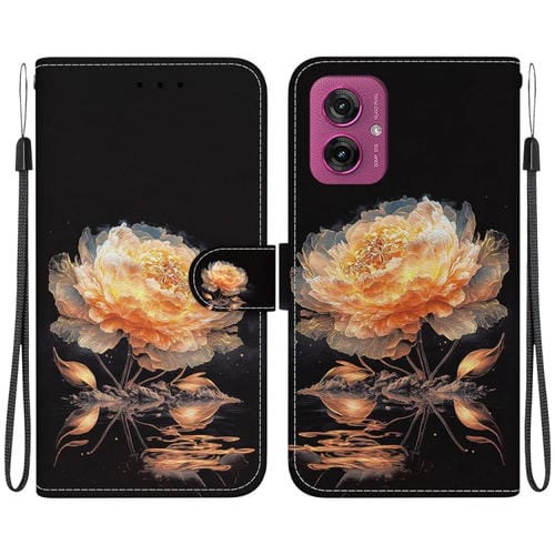 Funda de Cuero Motorola Moto G55 con Dibujo de Colores y Textura de Cristal (Peonía Dorada)