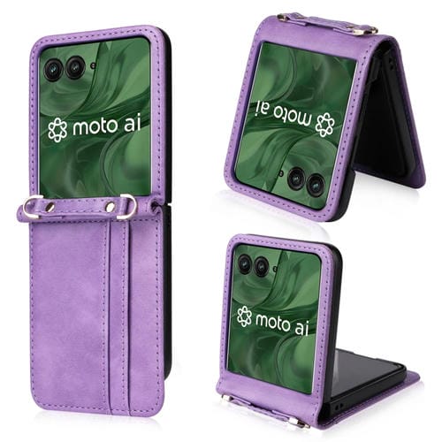 Funda Plegable de PU con Tarjetero Tipo Bandolera para Motorola Razr 50 Ultra (Morado)