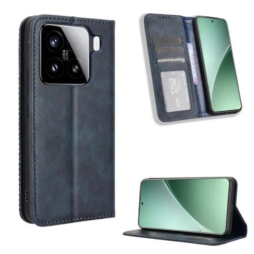 Funda De Cuero Con Textura Retro Y Hebilla Magnética Para Xiaomi 15 (Azul)