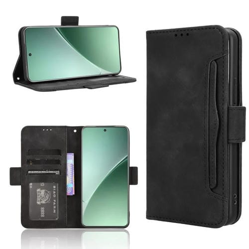 Funda De Piel Con Textura De Becerro Y Ranuras Para Tarjetas Para Xiaomi 15 Pro (Negra)