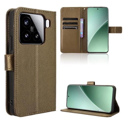 Funda De Cuero Con Textura De Diamante Para Xiaomi 15 (Marrón)