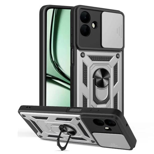 Funda de TPU+PC con diseño de cámara deslizante para Samsung Galaxy A07 4G (plateada)