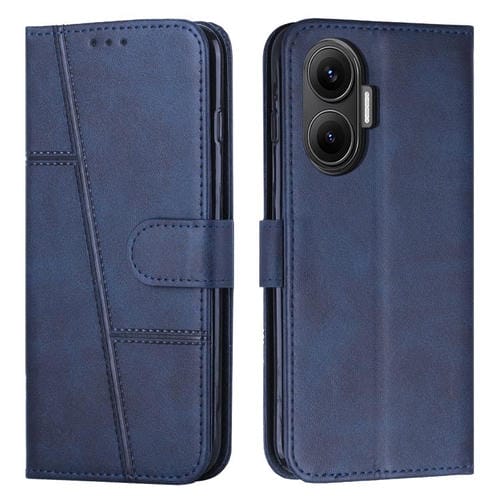 Funda de piel con hebilla y textura de becerro para Xiaomi Poco F7 (azul)