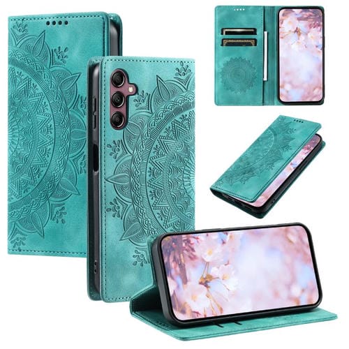 Funda de cuero magnético con relieve Totem para Samsung Galaxy S25 FE 5G (verde)