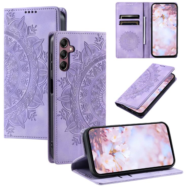 Funda de cuero magnético con relieve Totem para Samsung Galaxy S25 FE 5G (morado)