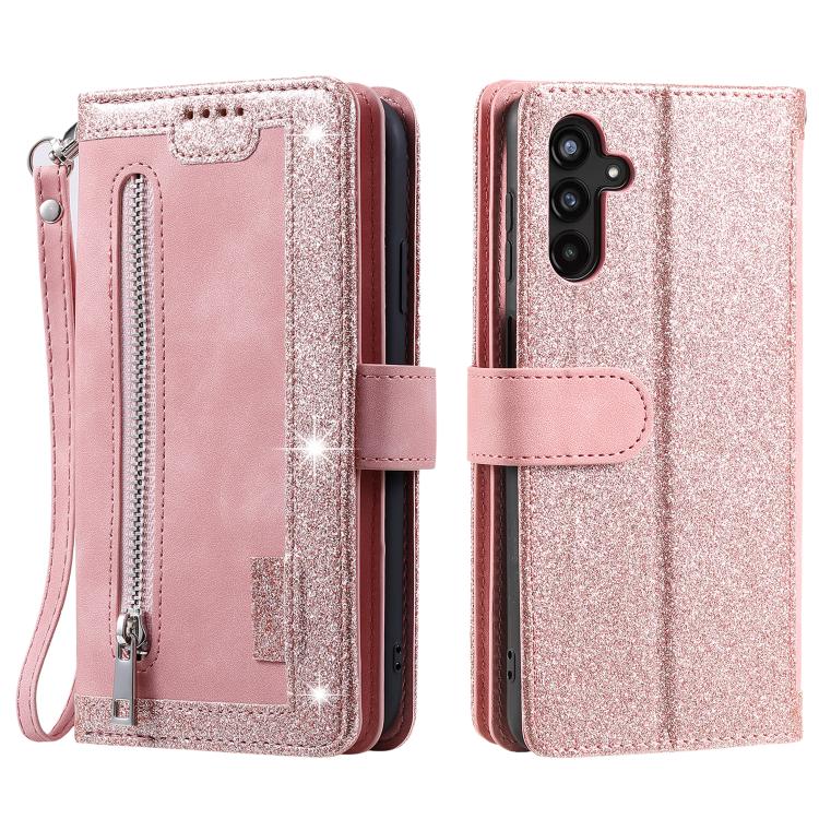 Funda de cuero con cremallera y cordón para Samsung Galaxy S25 FE 5G (rosa)