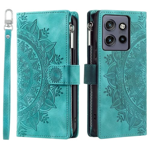 Funda de Cuero con Cremallera y Tarjetero para Motorola Edge 50 Neo (Verde)