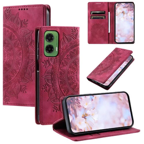 Funda de Cuero Magnética con Relieve Totem para Motorola Moto G35 (Rojo)