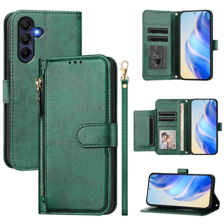 Funda de cuero con cremallera y ranuras para tarjetas para Samsung Galaxy A17/A26 5G (verde)
