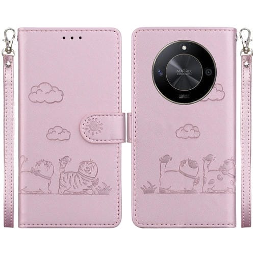 Funda de Cuero Rfid para Honor X9B y Magic6 Lite con Diseño de Gatos (Oro Rosa)