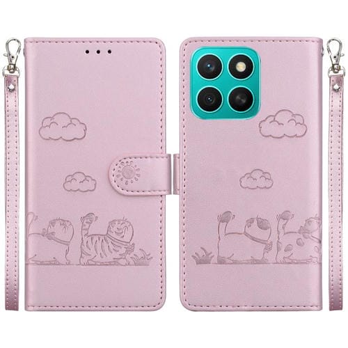 Funda Cuero Rfid Honor X8C 4G Diseño Gatos (Oro Rosa)