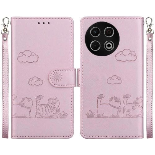 Funda de cuero RFID con diseño de gatos para Tecno Spark 30 Pro (oro rosa)