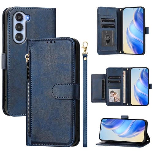 Funda de Cuero con Cremallera y Ranuras para Tarjetas para ZTE Nubia S 5G A403Zt (Azul)