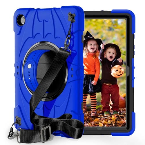 Funda con Soporte Giratorio y Empuñadura Murciélago para Tablet Samsung Galaxy Tab A9+ (Azul y Negro)
