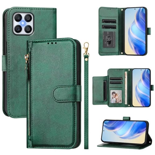 Funda de Cuero Tipo Billetera con Cremallera y Ranuras para Honor X8 4G / X30I / Play6T Pro (Verde)