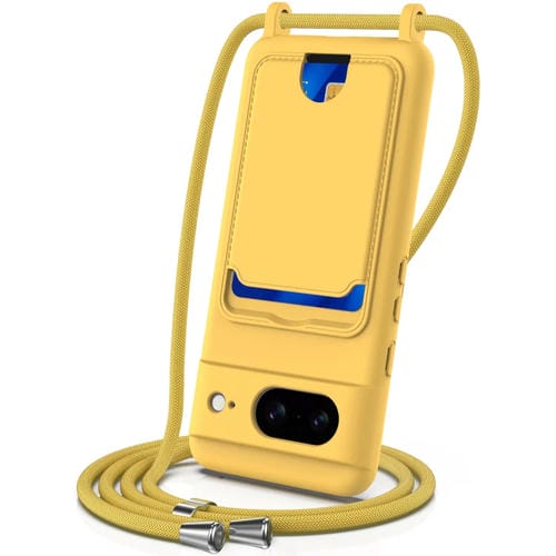 Funda para Teléfono Google Pixel 8 de Silicona Líquida con Cordón y Bolsa para Tarjetas (Amarillo)