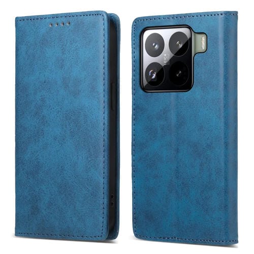 Funda De Cuero Rfid Magnética De Color Sólido Para Xiaomi 15 Business (Azul)