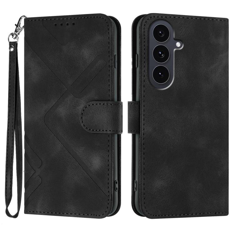Funda de cuero con textura de piel y diseño de líneas para Samsung Galaxy S25 FE 5G (negra)