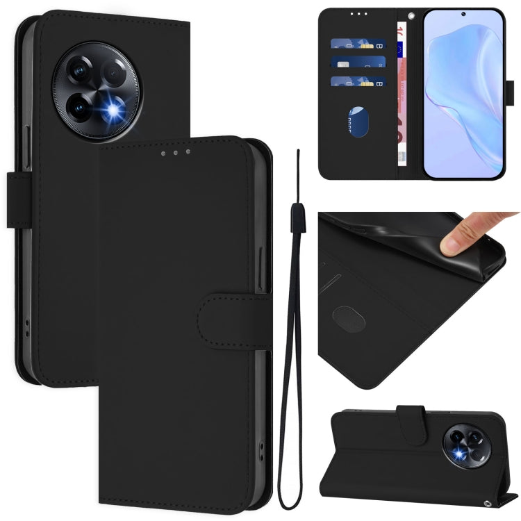 Funda de Cuero con Cordón para OnePlus 11R 5G Diseño Global Skin Feel (Negro)