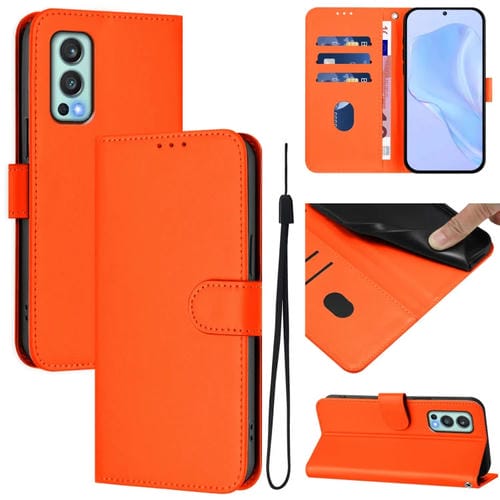 Funda de Cuero con Cordón para OnePlus Nord 2 5G (Naranja)