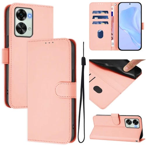 Funda de Piel para OnePlus Nord 2T con Cordón (Rosa)