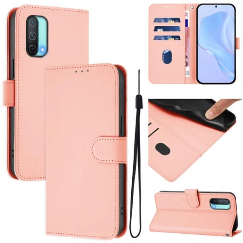 Funda de Cuero con Cordón para OnePlus Nord Ce 5G (Rosa)